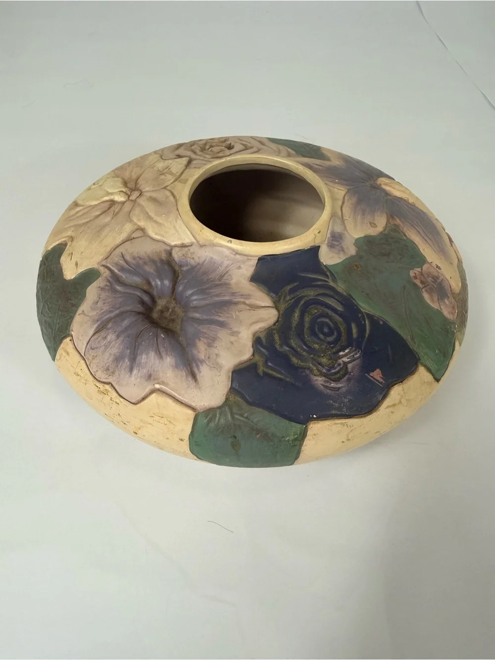 Vintage Hand Painted Handcrafted Purple Cream Floral Vase Homemakers Idea Co